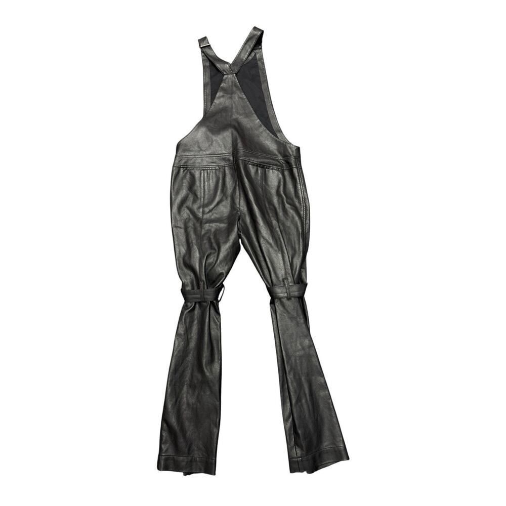 BCBGMAXAZRIA Runway Faux Leather Jumpsuit Black Moto Flare Medium - Picture 8 of 10